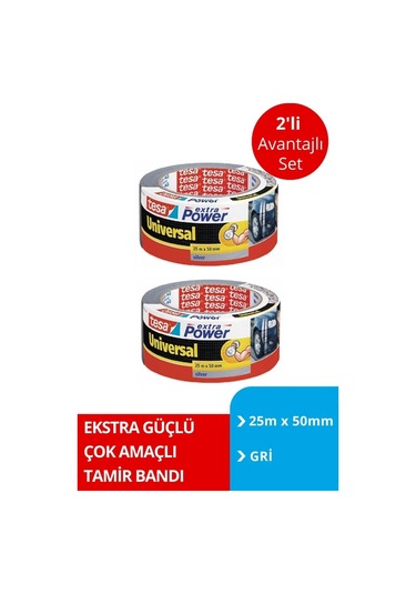 Tesa Extra Power Universal Duct Bant, Gaffer Bant, 25mx50mm, Gri X2 Adet