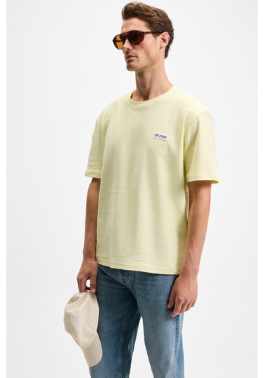 Grımelange Noır Erkek%100 Organik Pamuk Bisiklet Yaka Kısa Kol Regular Sarı T-shirt Sarı