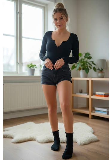 Bravie Kadın Fırıfırlı Çorap 367 Siyah 6'lı Paket Siyah