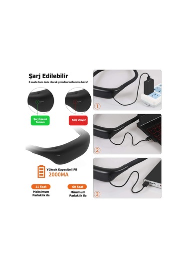 Frelso Kitap Okuma Lambası Led Şarjlı Taşınabilir Boyun Lamba Siyah