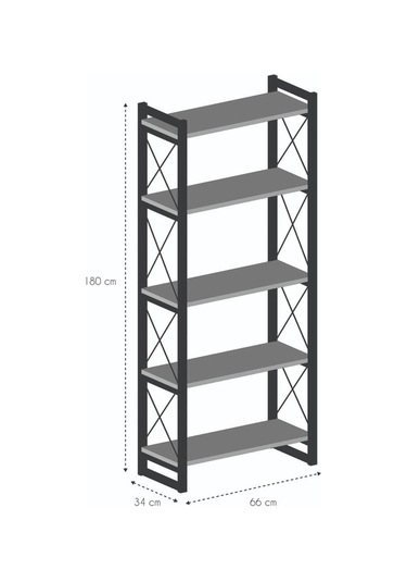Kitaplık 5 Raflı Ceviz 180 Cm Beyaz
