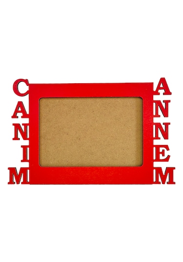 Anneler İçin Kırmızı Ahşap Fotoğraf Çerçevesi Canım Annem