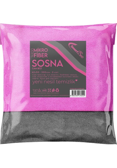 Smartbee Sosna Mikrofiber Kalın Cam Bezi Gri - Pembe 40 x 50 CM 2'li