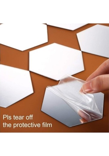 Dekoratif Pleksi Ayna Altıgen 10 Adet Yapışkanlı 20X20 Cm Gümüş