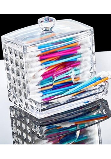 Flosoft Diamond 3 Lü Pamuk Organizer, Disk Pamukluk Makyaj Pamukluğu Kulak Çubukluğu 3 Lü Set Şeffaf