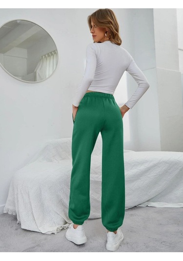 Yeşil Jogger Eşofman Altı - Lastik Paça Yüksek Bel Lastik Bel Yeşil