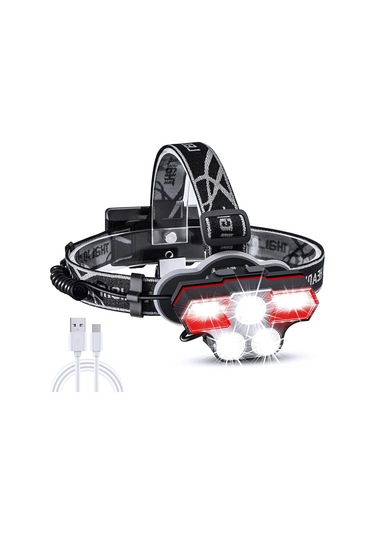 Geeroyoo Siyah Led Kafa Feneri - 3 T6 1500 Lumen 200m Uzaklıkta, Isı Dağıtımı, Usb Şarj, Yaşam Su Geçirmez, Beyaz Ve Kırmızı Işık Modları Siyah