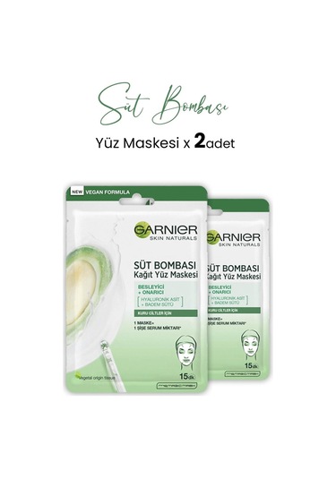 Garnier Badem Sütü Süt Bombası Kağıt Yüz Maskesi 2 x 28 G