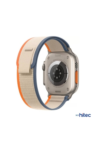 Schitec 42-49mm Yeni Nesil Apple Uyumlu Akıllı Saat Kordonu Hasır Bej Turuncu