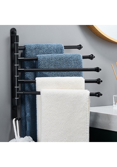 Qingmipy "180 Dönebilen 2'li Askılı Paslanmaz Alüminyum Havlu Askısı - Banyo & Mutfak İçin" Siyah