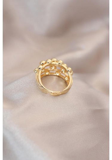 Ayarlamalı Gold Renk Metal Bombeli Boluncuk Model Yüzük Altın