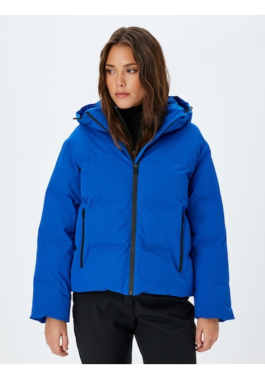 Koton Kapüşonlu Fermuarlı Su Geçirmez Kayak Montu Saks Mavisi 5wak00210ew Saks Mavi