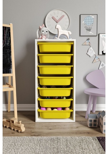 %100 Mdf - Medium Mono 7 Sepetli Oyuncak Dolabı Sarı