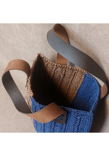 Uretti - Volkan 4975 8338 El Yapımı Kahverengi - Lacivert Renk Kağıt İp El Çantası Kahverengi - Lacivert