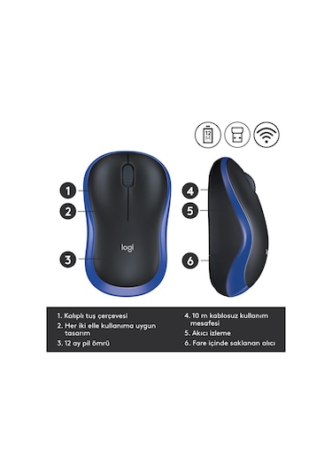 Logitech M185 Kablosuz Mouse Siyah - Mavi 910-002236