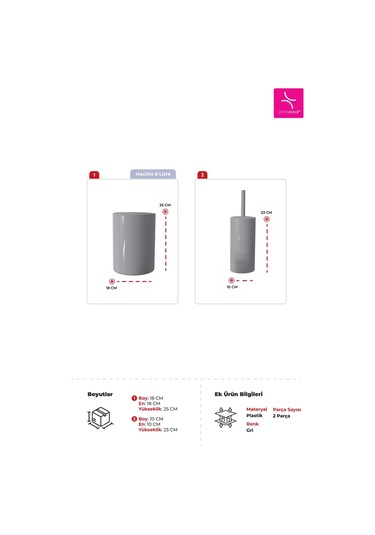 Prima Nova Flores 2'li Banyo Seti - Gri Gri