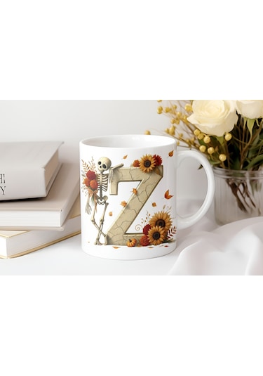 Z Harfi Pembe Kareli Kalpli Göz Emojili Kupa Bardak Eğlenceli Kareli Tasarım Kahve Çay Kupası Beyaz