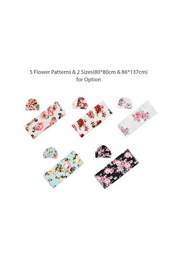 Novahub 86 137cm Bebek Kundak Yenidoğan Örtü Kapşonlu Açık Mavi Büyük Çiçek Mavi