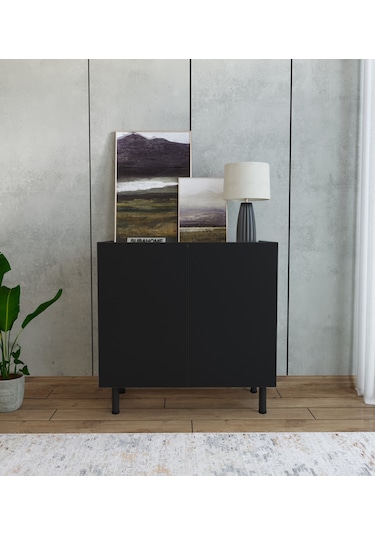Modern Mdf Çok Amaçlı 80 Cm 2 Kapaklı Siyah Konsol