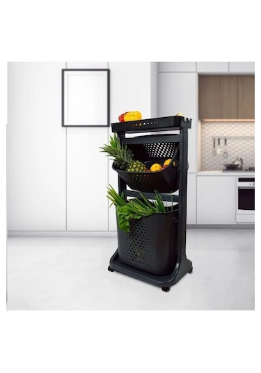 İki Katlı Tekerlekli Çok Amaçlı Sepet - Sebzelik
