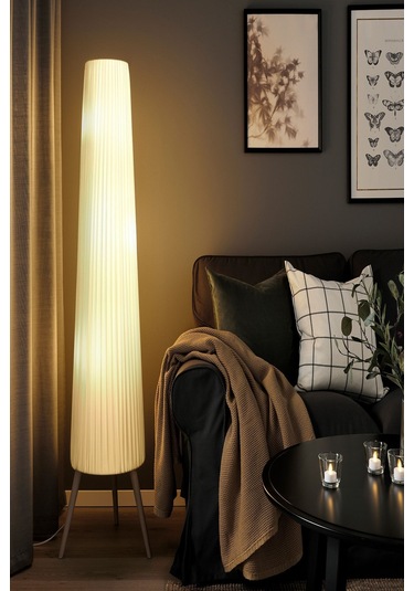 Ikea Kayın Ahşap Kayın Beyaz Elegant Yer Lambası 154 Cm Lambader Beyaz