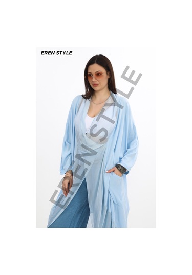 Italyan Ipek Detaylı Oversize Kaftan & Bluz-8711 Bebe Mavi