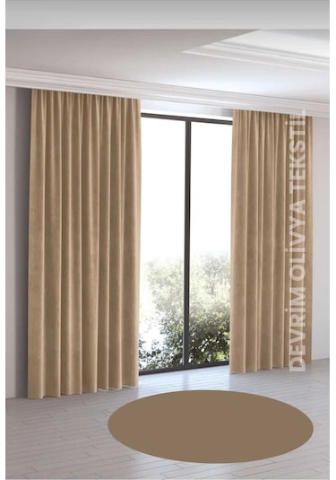 Devrim Olivya Tekstil Bej Blackout Perde - Lüks 1. Sınıf Özel Dikim Işık Geçirmez Karartma Perde, Sütlü Kahve Renk Bej