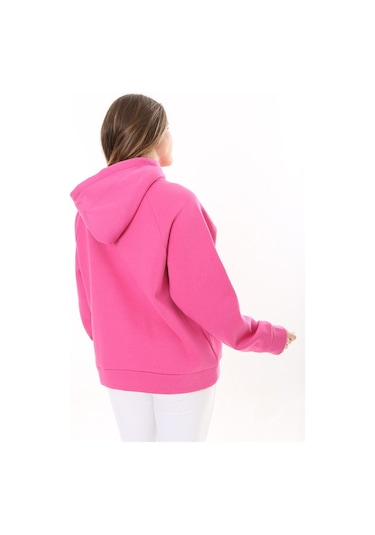 Kadın Büyük Beden Bebe Mavisi İçi Şardonlu 3 İplik Kumaş Kapşonlu Sweatshirt 65n37575-pembe Pembe