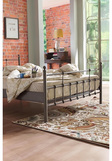Lalas Çift Kişilik Metal Karyola-kahverengi Ahşap Latalı