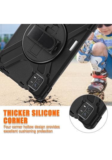 Xiaomi Uyumlu Pad 6 / Pad 6 Pro Pc + Silikon Tablet Kılıfı El Kayışı İle Dönebilen Kickstand Koruyucu Kapak