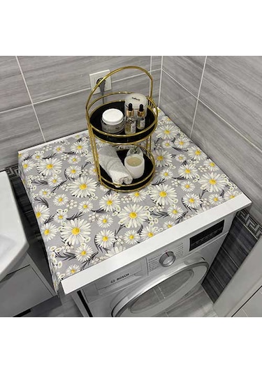 Laundry Duck Keten Su Geçirmez Ve Kirlenmez Çamaşır Makinesi - Buzdolabı - Bulaşık Makinesi Örtüsü Sarı Papatya