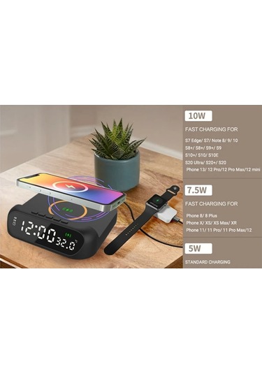 Kablosuz Şarj Çalar Saat 3'ü 1 Arada Kablosuz Şarj Cihazı Hızlı
