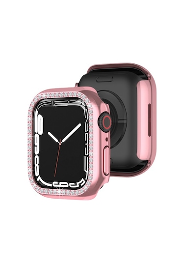 Apple Uyumlu  Watch 7 41 MM Tek Sıra Parlak Taşlı Rubber Kasa Kapak