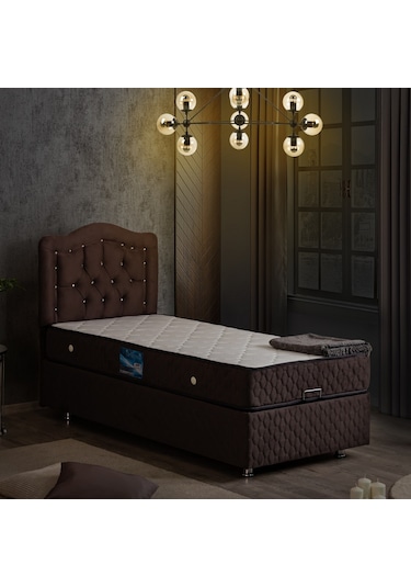 Setaymobilya Baza, Şah Antrasit Tek Kişilik Baza + Başlık + Deluxe Yatak