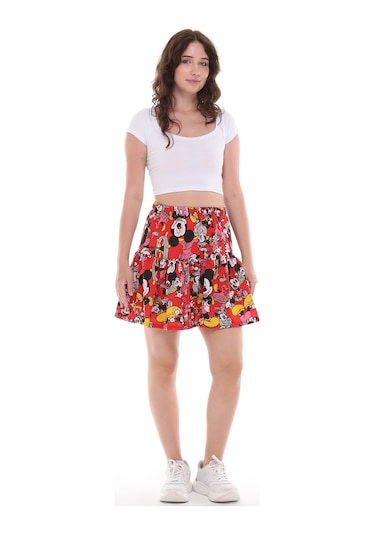 Mıckey Mouse Çizgi Film Karakterli Jarse Kumaş Şort Etek Çok Renkli