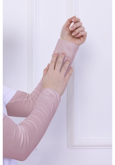 Likralı Penye Kolluk Pudra - Pratik Kadın Tesettür Düz Namaz Kolluğu 1 Çift 40cm Viskon Hijab Pudra