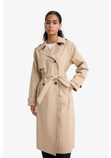 Defacto Regular Fit Pamuklu Kemerli Uzun Trençkot E8595ax25aubg501 Bej