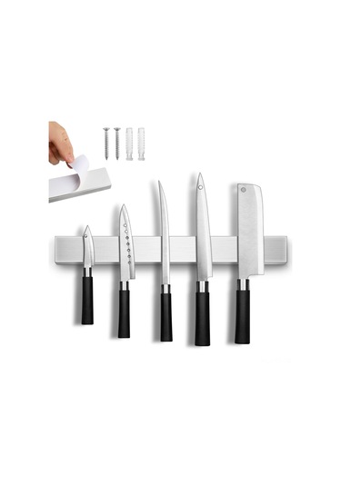 Teltree Stainless Steel 304 Manyetik Bıçak Tutucu - Modern Mutfak Bıçaklı Magnetic Bar Gümüş