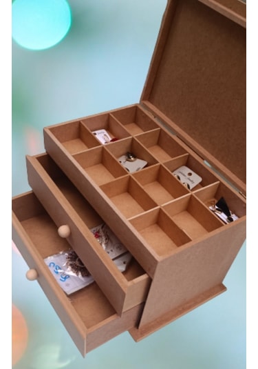 Hobi Dekoratif Model Makyaj Kutusu 2 Çekmece Ahşap Mdf Ham El Yapımı