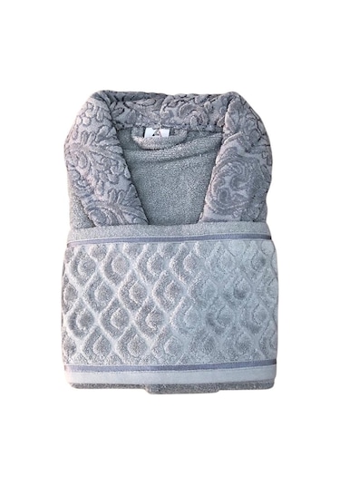 Royam 2 Parça %100 Pamuklu Kısmı Kadife Tek Kişilik Bornoz Seti Gri