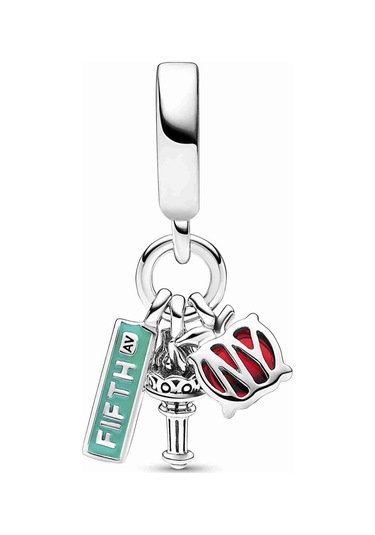 Nur Silver Meşale ve Sokak Tabelası Üçlü Sallantılı Gümüş Charm - NUR-CM00386