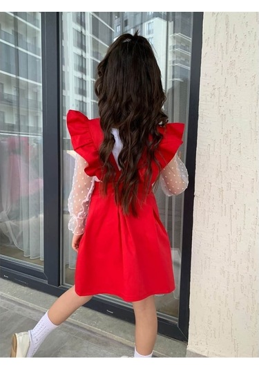 Kız Çocuk Gömlek / Salopet Kırmızı Takım Çok Renkli