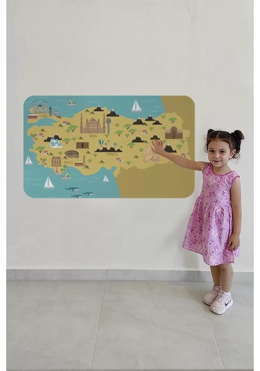 Eğitici Ve Öğretici Cocuk Odası Türkiye Haritası Duvar Sticker-60x105-3877 Renkli