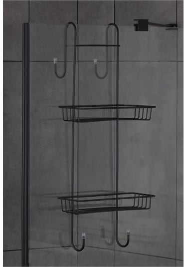 Eva Metal Tasarim Duşakabin Şampuanlık Banyo Askısı Rafı Siyah