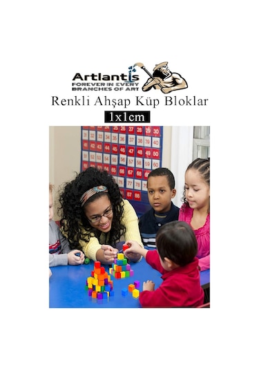 Renkli Ahşap Küp Bloklar 1x1x1cm 100 Adet Ahşap Renkli Kare Blok Eğitici Geliştirici Oyuncak Küp Matematik Birim Küpleri