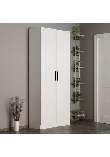 Minar Kale 210 Cm 2 Kapaklı 2b Raf Portmanto Beyaz