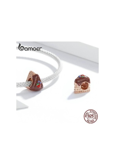 Novahub Kokulu Çikolatalı Kek Kolye 925 Ayar Gümüş Charm Fit Bilezik Boncuk Kadın Takı Gümüş