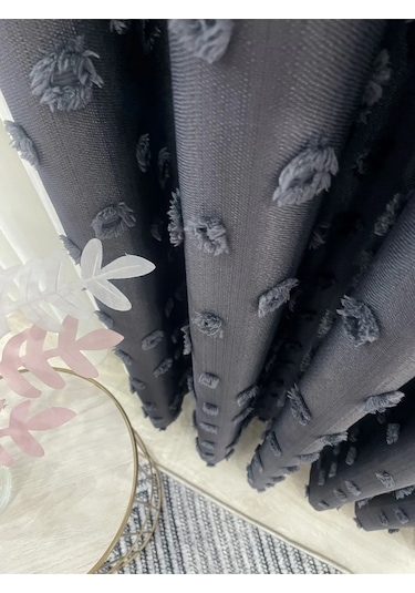 Brillant Carla Puffy Püsküllü Perde İstenilen Tüm Ölçülerde Antrasit Antrasit