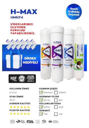 H-max Kapalı Kasa Su Arıtma Cihazı 4lü Filtre Seti 021
