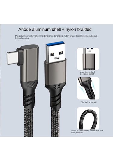 Pazly Oculus Quest 1/2 Vr Kulaklık 3.2 Gen2 3a Hızlı Şarj Usb-a - Usb-c 10gbps Veri Kablosu 1.5m